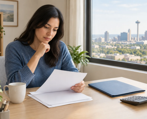 Blank tax papers at a desk for a San Antonio green card holder nonresident tax return immigration review