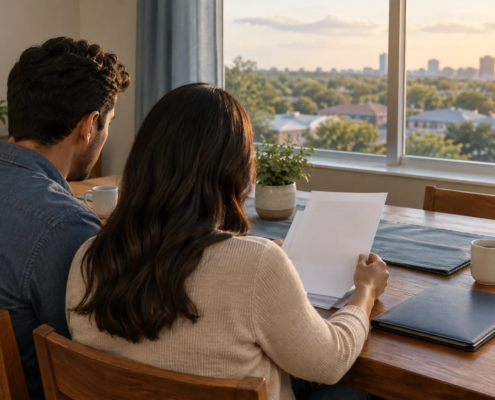 A couple reviewing blank papers at home, representing marriage adjustment during removal proceedings in San Antonio